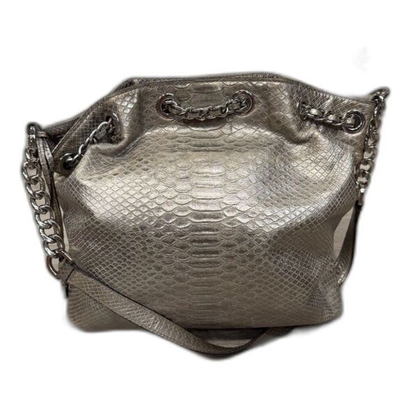 Michael Kors Metallic Python Embossed Chain Tote Bag - Picture 6 of 8
